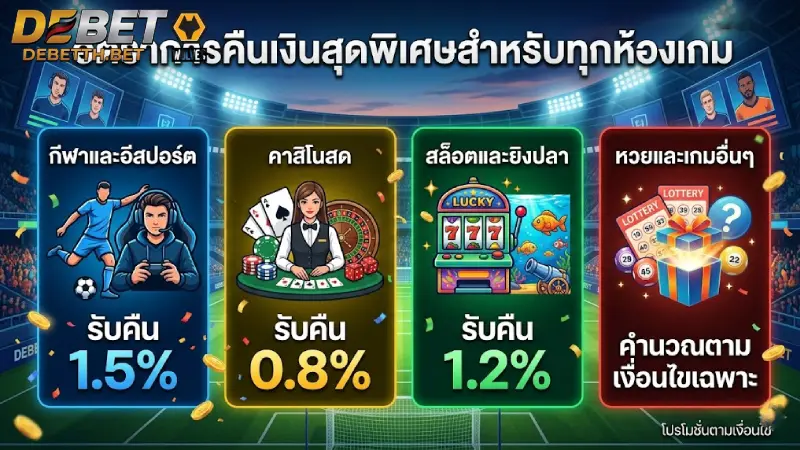 ระดับการคืนเงินที่น่าสนใจในแต่ละหมวดหมู่เกม